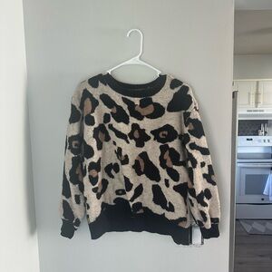 Cream and Black Animal Print Crewneck Sweater